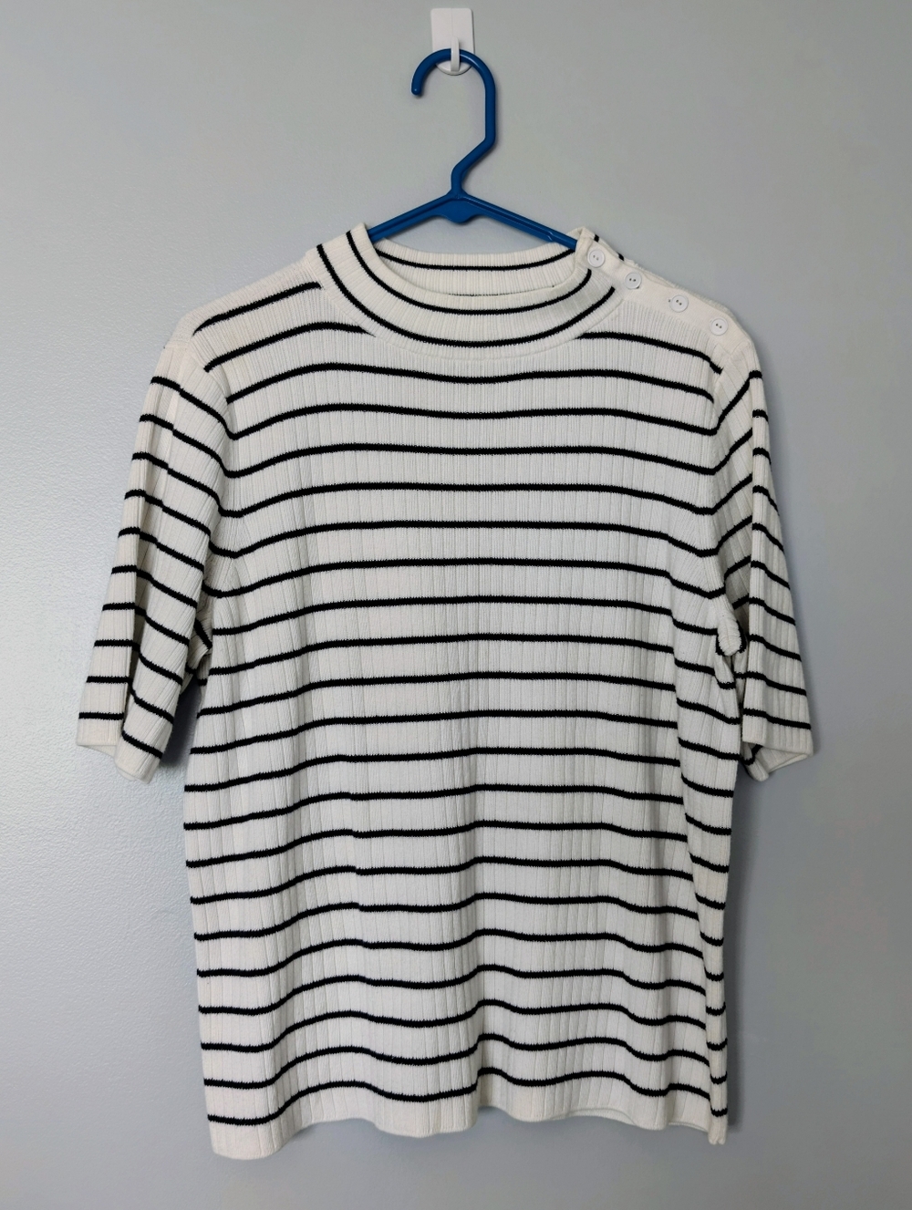 Talbot XL Striped Short Sleeve Spring Sweater in White and Deep Navy.